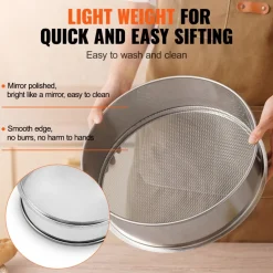 VEVOR Flour Sieve Fine Mesh, 12 Mesh Flour Sifter, 304 Stainless Steel Fine Mesh Sifter Food-grade, Dia. 12.6