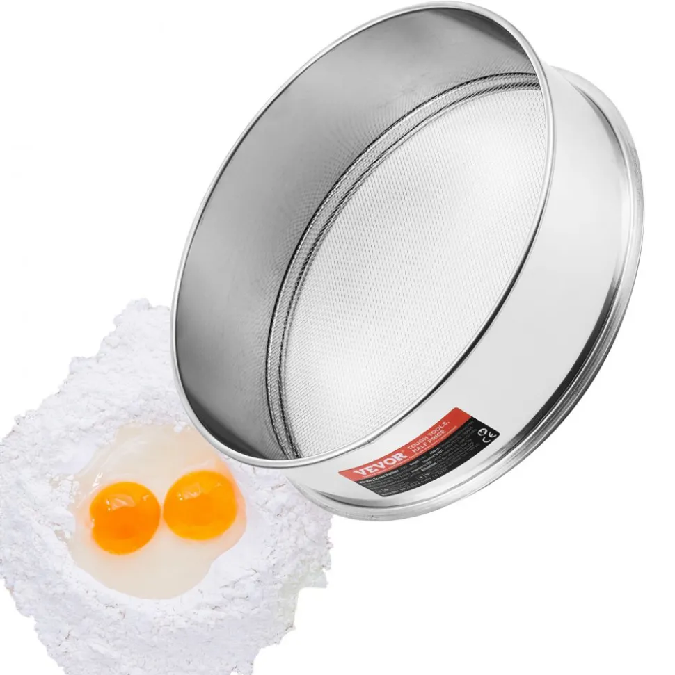 VEVOR Flour Sieve Fine Mesh, 12 Mesh Flour Sifter, 304 Stainless Steel Fine Mesh Sifter Food-grade, Dia. 12.6" Fine Mesh Strainers for Baking, 5 Sizes Mesh hole for Mungbean, Rice, Flour, Pearl Powder
