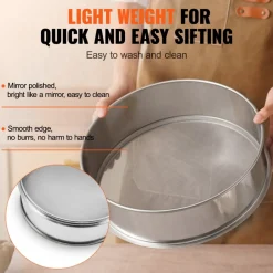 VEVOR Flour Sieve Fine Mesh, 40 Mesh Flour Sifter, 304 Stainless Steel Fine Mesh Sifter Food-grade, Dia. 12.6