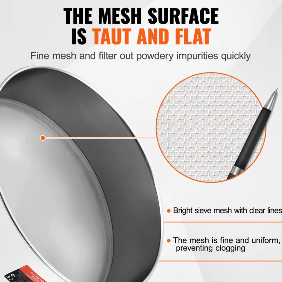VEVOR Flour Sieve Fine Mesh, 80 Mesh Flour Sifter, 304 Stainless Steel Fine Mesh Sifter Food-grade, Dia. 12.6" Fine Mesh Strainers for Baking, 5 Sizes Mesh hole for Mungbean, Rice, Flour, Pearl Powder