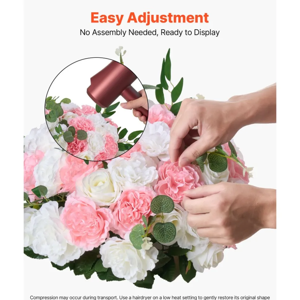VEVOR Flower Ball Arrangement Bouquet 10 PCS, 17.7-Inch Diameter Artificial Flower Balls Wedding Table Centerpieces, Rose Arrangements for Wedding Centerpiece Home Decorations, Pink and White Roses