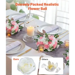 VEVOR Flower Ball Arrangement Bouquet 10 PCS, 17.7-Inch Diameter Artificial Flower Balls Wedding Table Centerpieces, Rose Arrangements for Wedding Centerpiece Home Decorations, Pink and White Roses