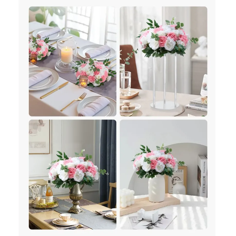 VEVOR Flower Ball Arrangement Bouquet 10 PCS, 17.7-Inch Diameter Artificial Flower Balls Wedding Table Centerpieces, Rose Arrangements for Wedding Centerpiece Home Decorations, Pink and White Roses