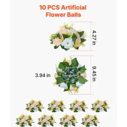 VEVOR Flower Ball Arrangement Bouquet 10 PCS, 9.5-Inch Diameter Artificial Flower Balls Wedding Table Centerpieces, Rose Arrangements for Wedding Centerpiece Home Decoration, Champagne & White Roses