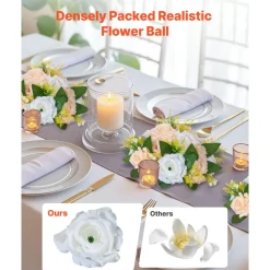 VEVOR Flower Ball Arrangement Bouquet 10 PCS, 9.5-Inch Diameter Artificial Flower Balls Wedding Table Centerpieces, Rose Arrangements for Wedding Centerpiece Home Decoration, Champagne & White Roses