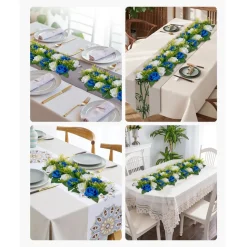 VEVOR Flower Ball Arrangement Bouquet 10 PCS, 19.6 x 8.6 Inch Artificial Flower Balls Wedding Table Centerpieces, Faux Rose Arrangements for Wedding Centerpiece Home Decoration, Blue and White Roses