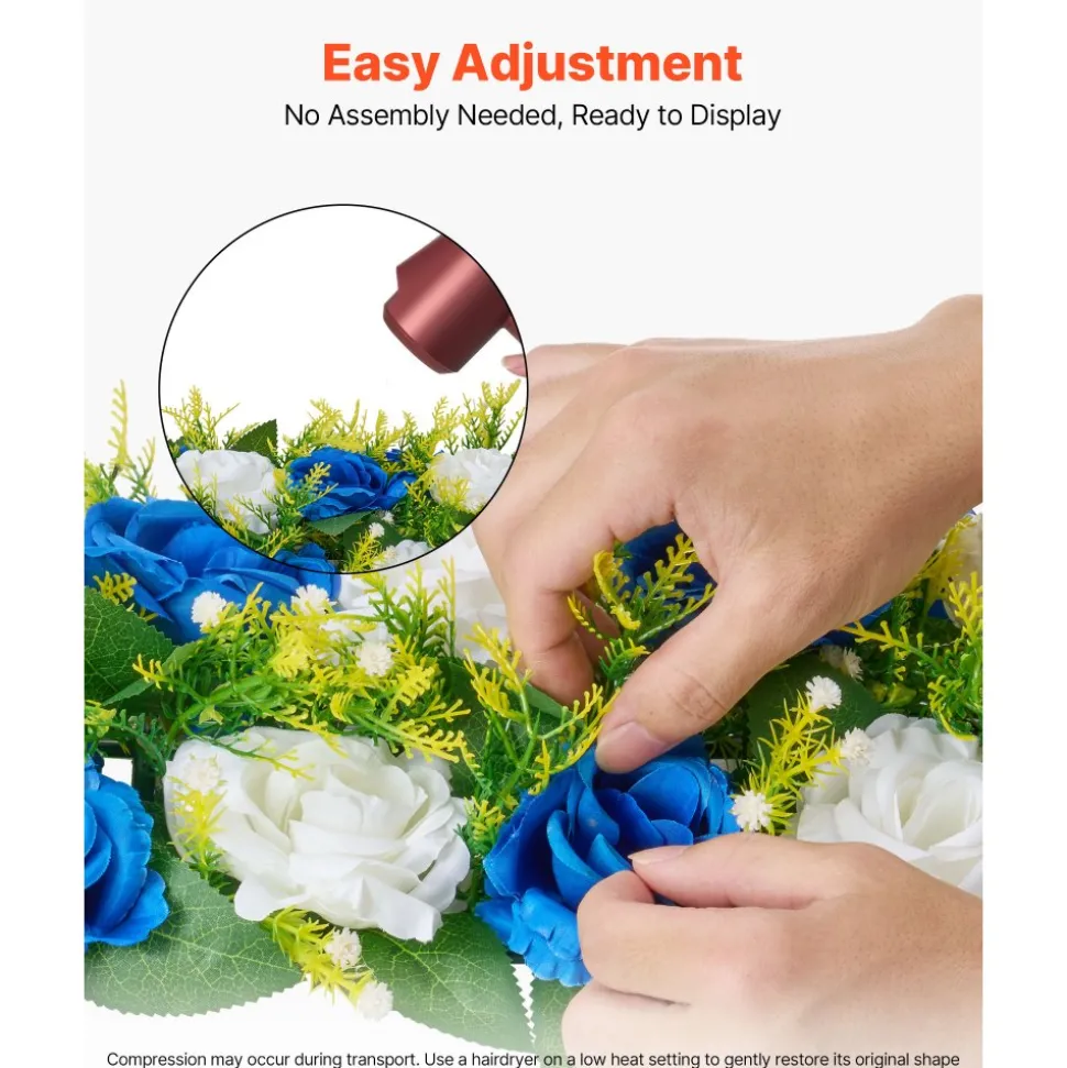 VEVOR Flower Ball Arrangement Bouquet 10 PCS, 19.6 x 8.6 Inch Artificial Flower Balls Wedding Table Centerpieces, Faux Rose Arrangements for Wedding Centerpiece Home Decoration, Blue and White Roses