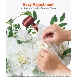 VEVOR Flower Balls Arrangement Bouquet 10 PCS, 17.7-Inch Diameter Artificial Flower Balls Wedding White Roses Centerpieces, Faux Flowers Arrangements for Wedding Centerpiece Home Table Decorations