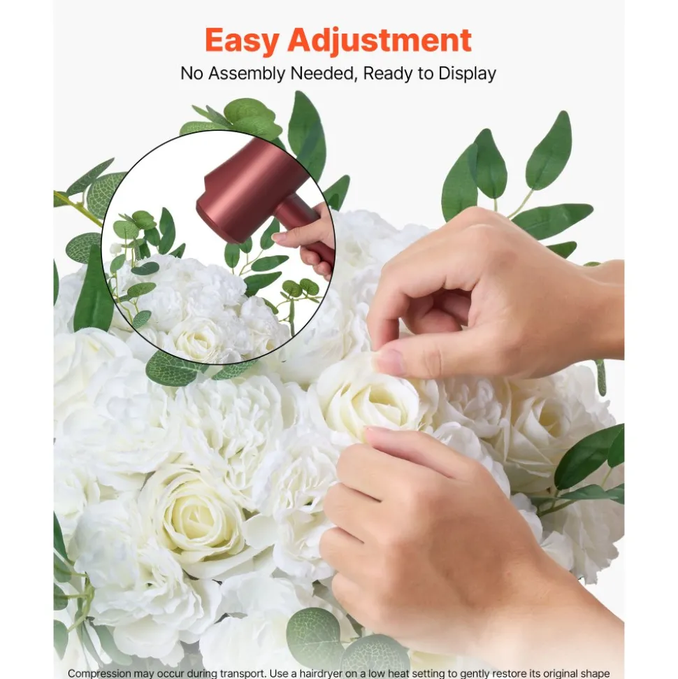 VEVOR Flower Balls Arrangement Bouquet 10 PCS, 17.7-Inch Diameter Artificial Flower Balls Wedding White Roses Centerpieces, Faux Flowers Arrangements for Wedding Centerpiece Home Table Decorations