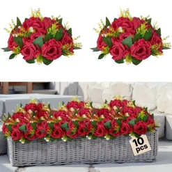VEVOR Flower Balls Arrangement Bouquet 10 PCS, 9.5-Inch Wedding Red Roses Centerpieces, Fake Flowers Kissing Balls Decor Artificial Floral Arrangements Flower Bouquet for Home Party Table Decorations