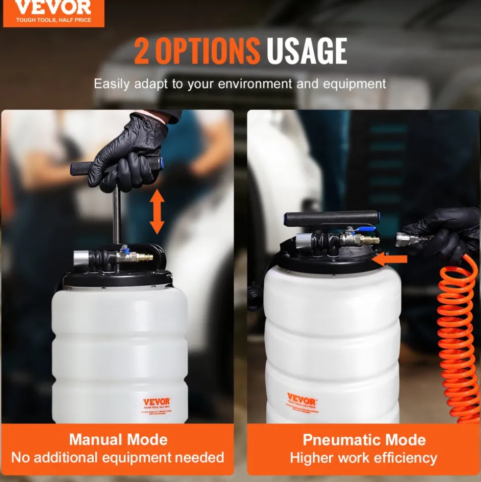 VEVOR Fluid Extractor, 4 Gallons (15 Liters), Pneumatic/Manual Oil Changer Vacuum Fluid Extractor with Dipstick and Suction Hose, Oil Extractor Change Pump for Automotive Fluids Vacuum Evacuation