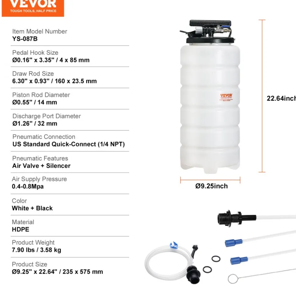 VEVOR Fluid Extractor, 4 Gallons (15 Liters), Pneumatic/Manual Oil Changer Vacuum Fluid Extractor with Dipstick and Suction Hose, Oil Extractor Change Pump for Automotive Fluids Vacuum Evacuation