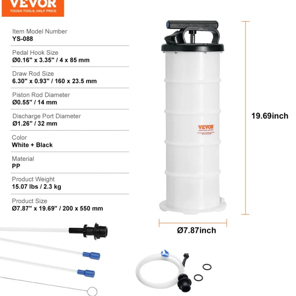 VEVOR Fluid Extractor, 1.74 Gallons (6.5 Liters), Pneumatic/Manual Oil Changer Vacuum Fluid Extractor with Dipstick and Suction Hose, Oil Extractor Change Pump for Automotive Fluids Vacuum Evacuation