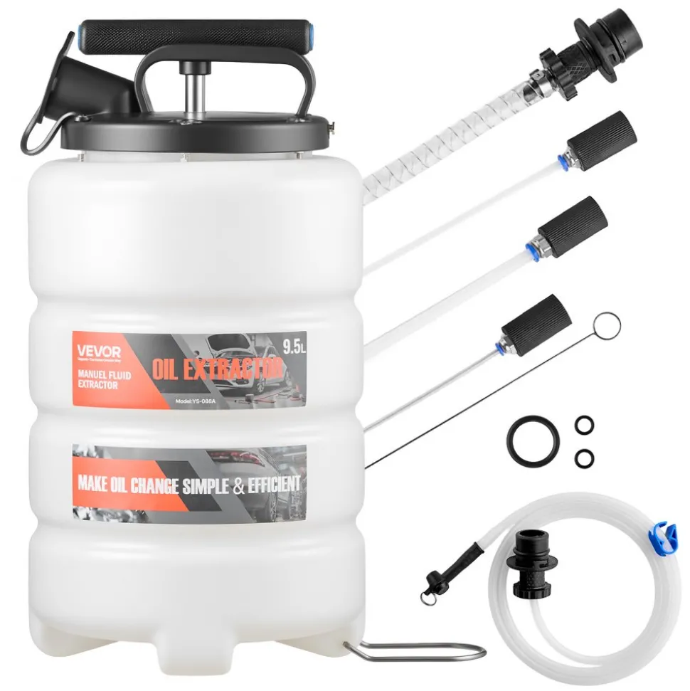 VEVOR Fluid Extractor, 9.5 L Capacity, Manual Vacuum Oil Extractor Pump with 59 in Long Horse & Three 47 in Extension Tubes, Oil Change Pump with HDPE Tank for Cars, Lawn Mowers, Boats, Motorcycles