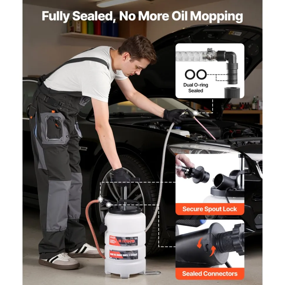 VEVOR Fluid Extractor, 9.5 L Capacity, Manual Vacuum Oil Extractor Pump with 59 in Long Horse & Three 47 in Extension Tubes, Oil Change Pump with HDPE Tank for Cars, Lawn Mowers, Boats, Motorcycles