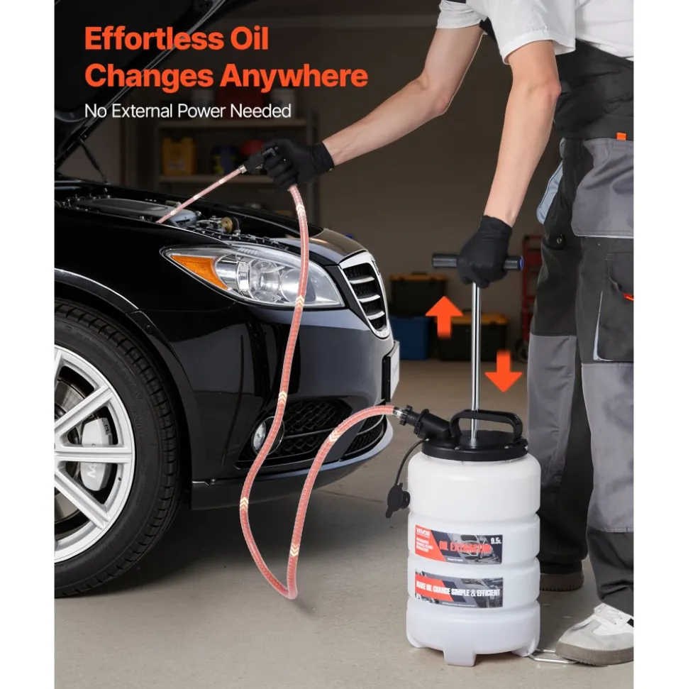 VEVOR Fluid Extractor, 9.5 L Capacity, Manual Vacuum Oil Extractor Pump with 59 in Long Horse & Three 47 in Extension Tubes, Oil Change Pump with HDPE Tank for Cars, Lawn Mowers, Boats, Motorcycles
