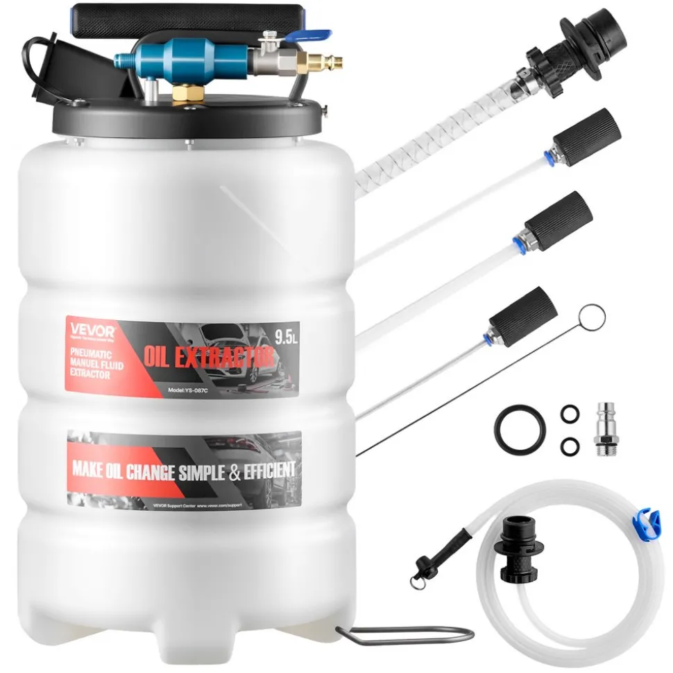 VEVOR Fluid Extractor, 9.5 L Capacity, Pneumatic/Manual Vacuum Oil Extractor Pump with 59 in Long Horse & Three 47 in Extension Tubes, Oil Change Pump with PE Tank for Cars, Lawn Mowers, Boats