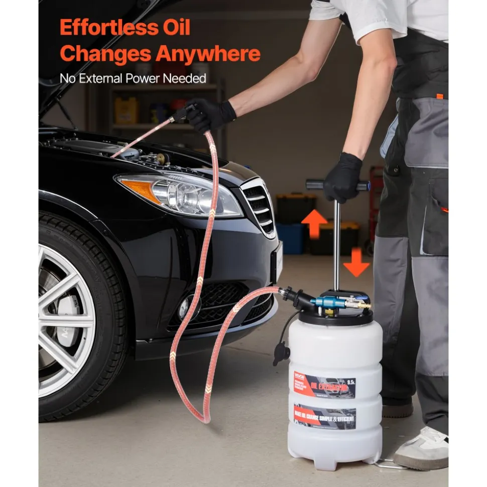 VEVOR Fluid Extractor, 9.5 L Capacity, Pneumatic/Manual Vacuum Oil Extractor Pump with 59 in Long Horse & Three 47 in Extension Tubes, Oil Change Pump with PE Tank for Cars, Lawn Mowers, Boats