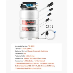 VEVOR Fluid Extractor, 9.5 L Capacity, Pneumatic/Manual Vacuum Oil Extractor Pump with 59 in Long Horse & Three 47 in Extension Tubes, Oil Change Pump with PE Tank for Cars, Lawn Mowers, Boats