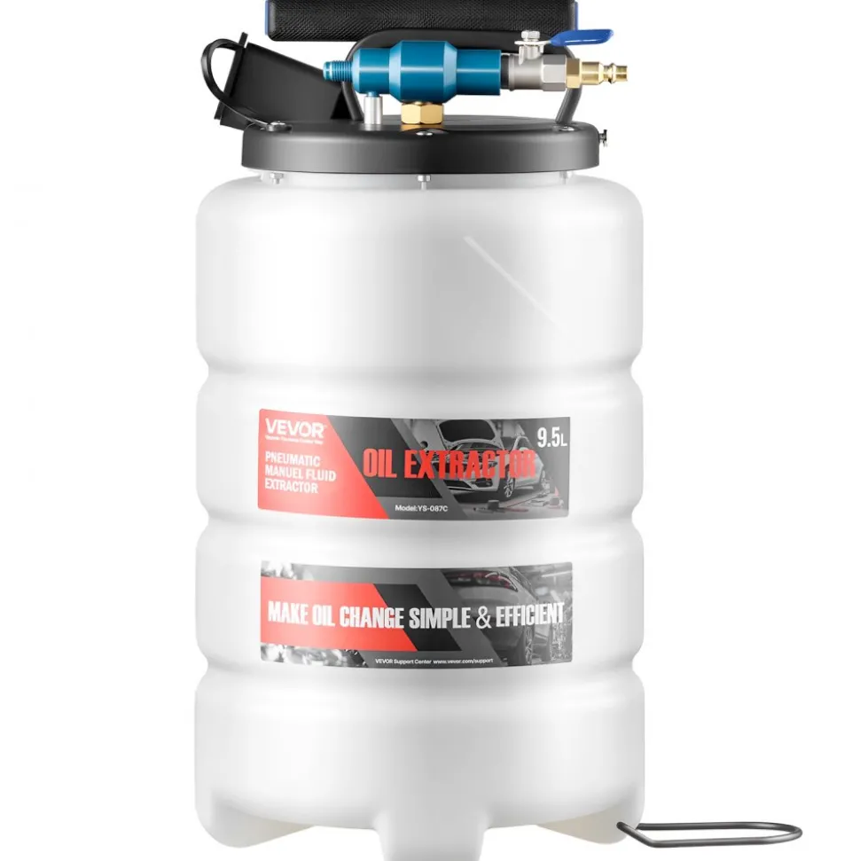 VEVOR Fluid Extractor, 9.5 L Capacity, Pneumatic/Manual Vacuum Oil Extractor Pump with 59 in Long Horse & Three 47 in Extension Tubes, Oil Change Pump with PE Tank for Cars, Lawn Mowers, Boats