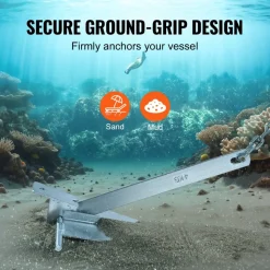 VEVOR Fluke Style Anchor Kit, 8.5 LBS Hot-Dipped Galvanized Steel Fluke Anchor with 7.9' Chain, 75' Rope and Two 0.4