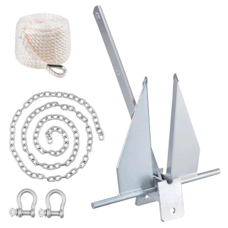 VEVOR Fluke Style Anchor Kit, 13 LBS Hot-Dipped Galvanized Steel Fluke Anchor with 7.9' Chain, 101' Rope and Two 0.4" Shackles, Marine Boat Anchor for Small Vessels Under 30', Seas, Rivers and Shores