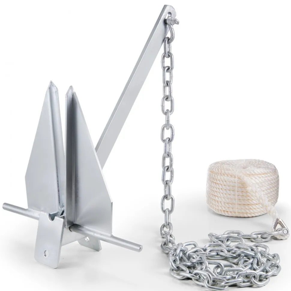 VEVOR Fluke Style Anchor Kit, 13 LBS Hot-Dipped Galvanized Steel Fluke Anchor with 7.9' Chain, 101' Rope and Two 0.4" Shackles, Marine Boat Anchor for Small Vessels Under 30', Seas, Rivers and Shores