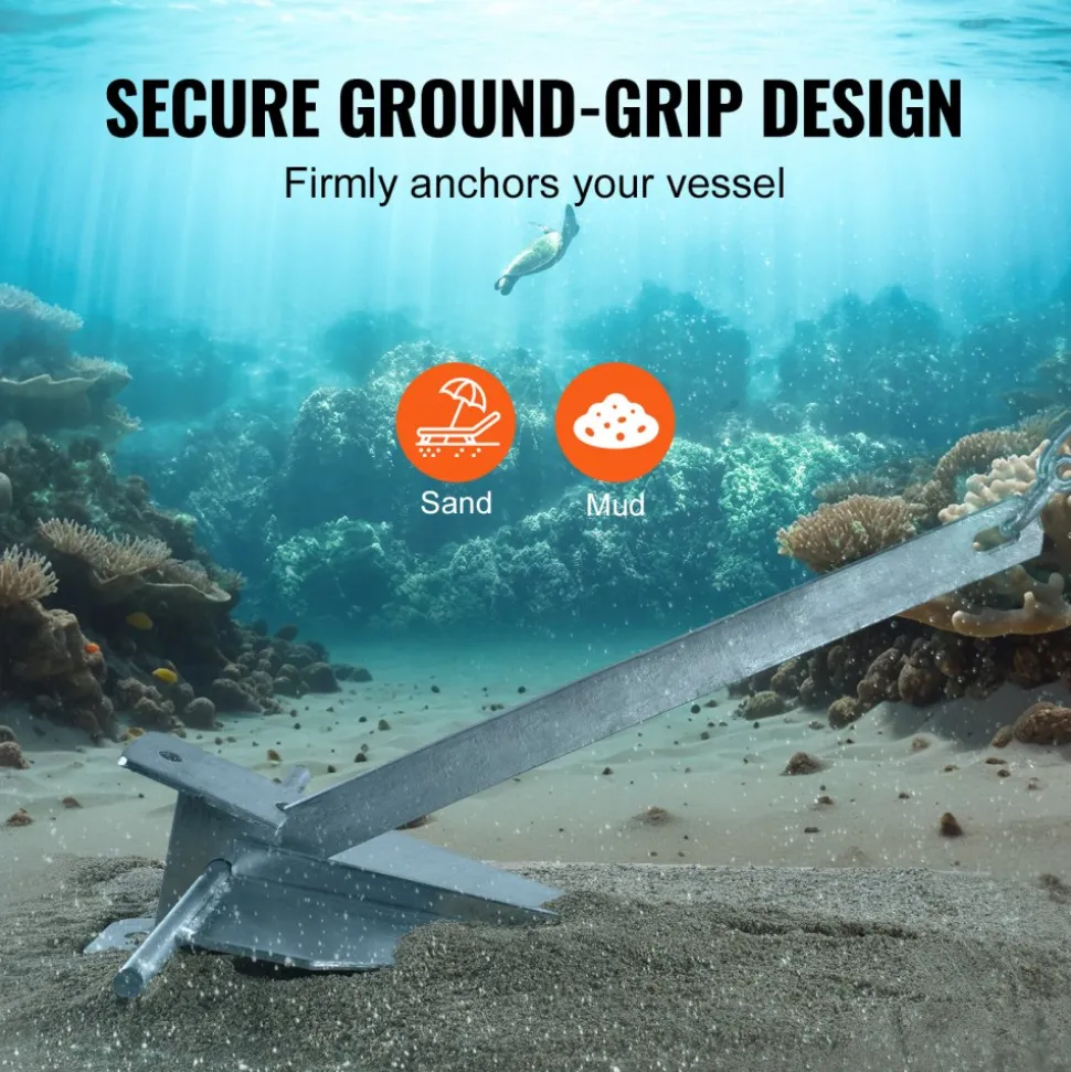 VEVOR Fluke Style Anchor Kit, 13 LBS Hot-Dipped Galvanized Steel Fluke Anchor with 7.9' Chain, 101' Rope and Two 0.4" Shackles, Marine Boat Anchor for Small Vessels Under 30', Seas, Rivers and Shores
