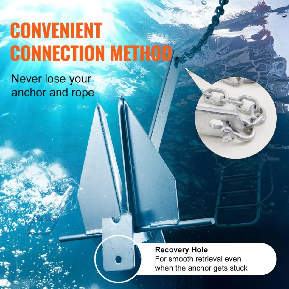 VEVOR Fluke Style Anchor Kit, 13 LBS Hot-Dipped Galvanized Steel Fluke Anchor with 7.9' Chain, 101' Rope and Two 0.4" Shackles, Marine Boat Anchor for Small Vessels Under 30', Seas, Rivers and Shores