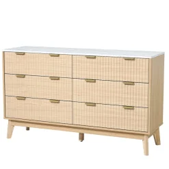 VEVOR 6 Fluted Drawer Dresser, Wooden Chest of Drawers with Sliding & Anti-tip Device, Modern Minimalist Dresser Chest, Fluted Closet Storage for Living Room, Hallway, Bedroom, Entryway, Light Wood