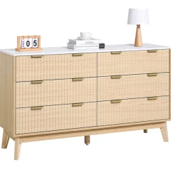 VEVOR 6 Fluted Drawer Dresser, Wooden Chest of Drawers with Sliding & Anti-tip Device, Modern Minimalist Dresser Chest, Fluted Closet Storage for Living Room, Hallway, Bedroom, Entryway, Light Wood