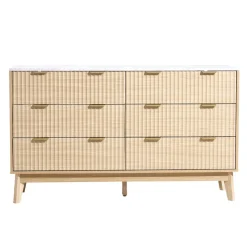 VEVOR 6 Fluted Drawer Dresser, Wooden Chest of Drawers with Sliding & Anti-tip Device, Modern Minimalist Dresser Chest, Fluted Closet Storage for Living Room, Hallway, Bedroom, Entryway, Light Wood