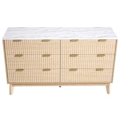 VEVOR 6 Fluted Drawer Dresser, Wooden Chest of Drawers with Sliding & Anti-tip Device, Modern Minimalist Dresser Chest, Fluted Closet Storage for Living Room, Hallway, Bedroom, Entryway, Light Wood