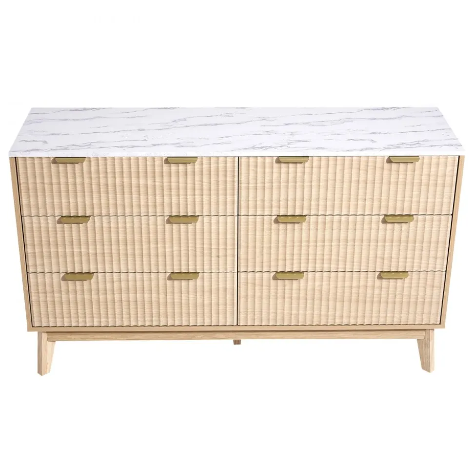 VEVOR 6 Fluted Drawer Dresser, Wooden Chest of Drawers with Sliding & Anti-tip Device, Modern Minimalist Dresser Chest, Fluted Closet Storage for Living Room, Hallway, Bedroom, Entryway, Light Wood