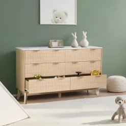 VEVOR 6 Fluted Drawer Dresser, Wooden Chest of Drawers with Sliding & Anti-tip Device, Modern Minimalist Dresser Chest, Fluted Closet Storage for Living Room, Hallway, Bedroom, Entryway, Light Wood