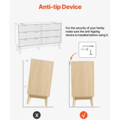 VEVOR 6 Fluted Drawer Dresser, Wooden Chest of Drawers with Sliding & Anti-tip Device, Modern Minimalist Dresser Chest, Fluted Closet Storage for Living Room, Hallway, Bedroom, Entryway, Light Wood