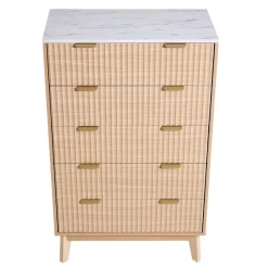 VEVOR 5 Fluted Drawer Dresser, Wooden Chest of Drawers with Sliding & Anti-tip Device, Modern Minimalist Dresser Chest, Closet Storage Organizer for Living Room, Hallway, Bedroom, Entryway, Light Wood