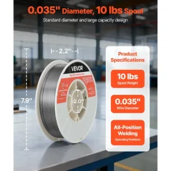 VEVOR Flux Core MIG Welding Wire, E71T-11 0.035-inch 10 LBS, Gasless Mild Steel Welding Wire with Low Spatter for All Position Arc Welding, Self-Shielded for Outdoor Use