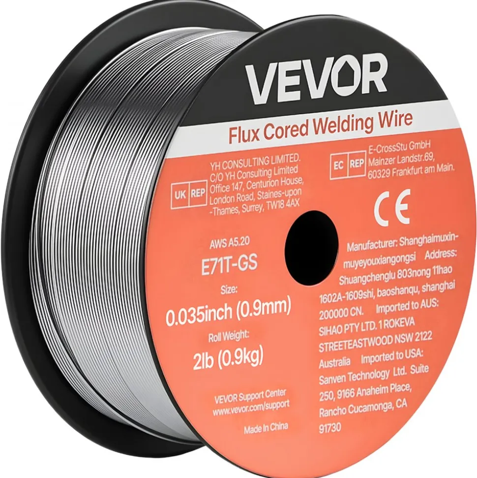 VEVOR Flux Core MIG Welding Wire, E71T-11 0.035-inch 1 LBS, Gasless Mild Steel Welding Wire with Low Spatter for All Position Arc Welding, Self-Shielded for Outdoor Use (Pack of 3 Rolls)