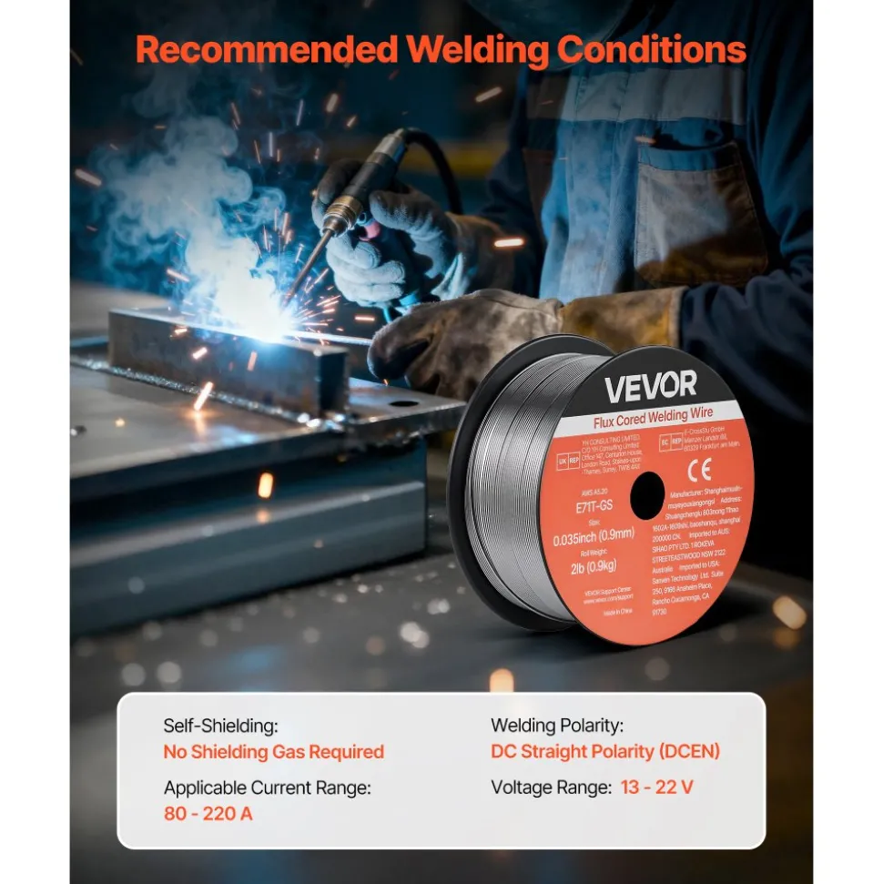 VEVOR Flux Core MIG Welding Wire, E71T-11 0.035-inch 1 LBS, Gasless Mild Steel Welding Wire with Low Spatter for All Position Arc Welding, Self-Shielded for Outdoor Use (Pack of 3 Rolls)