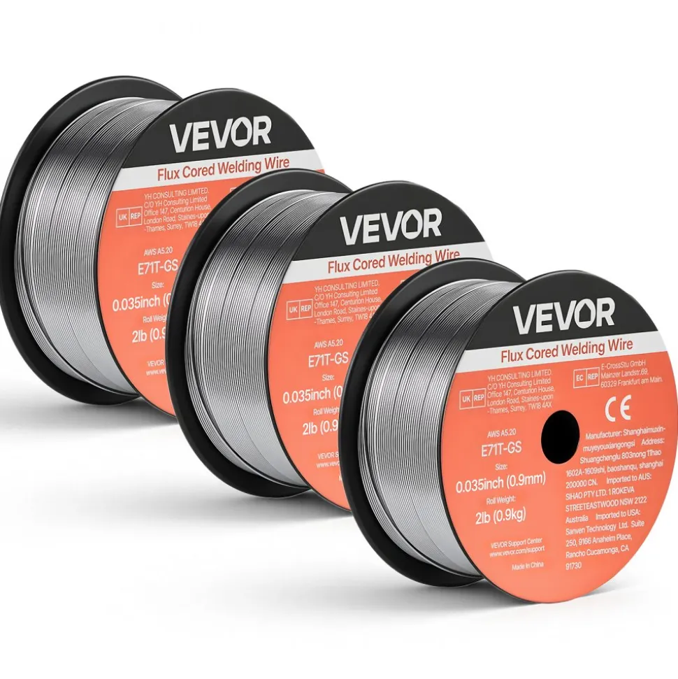 VEVOR Flux Core MIG Welding Wire, E71T-11 0.035-inch 1 LBS, Gasless Mild Steel Welding Wire with Low Spatter for All Position Arc Welding, Self-Shielded for Outdoor Use (Pack of 3 Rolls)
