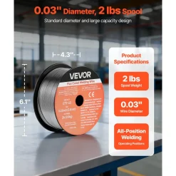 VEVOR Flux Core MIG Welding Wire, E71T-GS 0.03-inch 2 LBS, Gasless Mild Steel Welding Wire with Low Spatter for All Position Arc Welding, Self-Shielded for Outdoor Use (Pack of 3 Rolls)