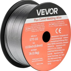 VEVOR Flux Core MIG Welding Wire, E71T-GS 0.03-inch 2 LBS, Gasless Mild Steel Welding Wire with Low Spatter for All Position Arc Welding, Self-Shielded for Outdoor Use (Pack of 3 Rolls)