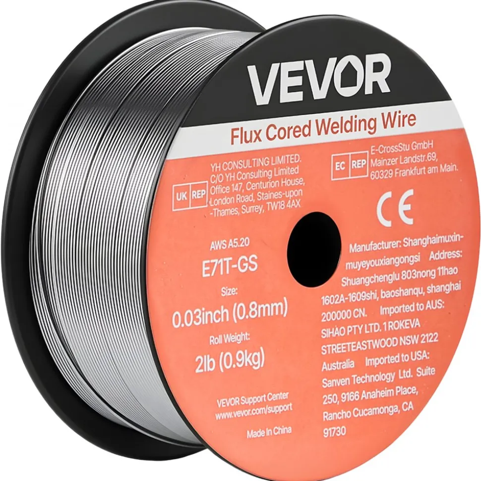 VEVOR Flux Core MIG Welding Wire, E71T-GS 0.03-inch 2 LBS, Gasless Mild Steel Welding Wire with Low Spatter for All Position Arc Welding, Self-Shielded for Outdoor Use (Pack of 3 Rolls)