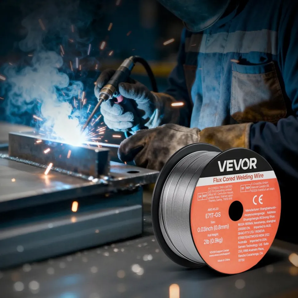 VEVOR Flux Core MIG Welding Wire, E71T-GS 0.03-inch 2 LBS, Gasless Mild Steel Welding Wire with Low Spatter for All Position Arc Welding, Self-Shielded for Outdoor Use (Pack of 3 Rolls)