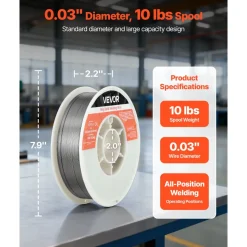 VEVOR Flux Core MIG Welding Wire, E71T-11 0.03-inch 10 LBS, Gasless Mild Steel Welding Wire with Low Spatter for All Position Arc Welding, Self-Shielded for Outdoor Use