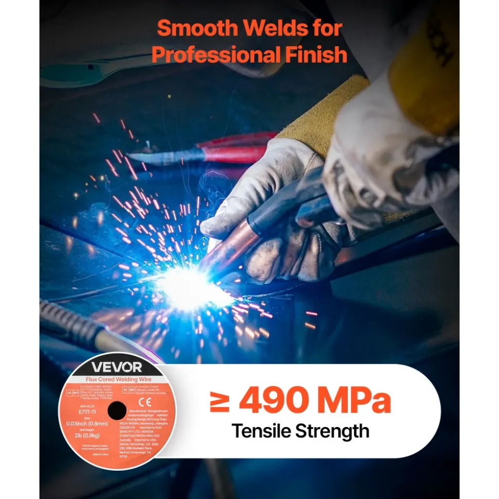 VEVOR Flux Core MIG Welding Wire, E71T-11 0.03-inch 2 LBS, Gasless Mild Steel Welding Wire with Low Spatter for All Position Arc Welding, Self-Shielded for Outdoor Use