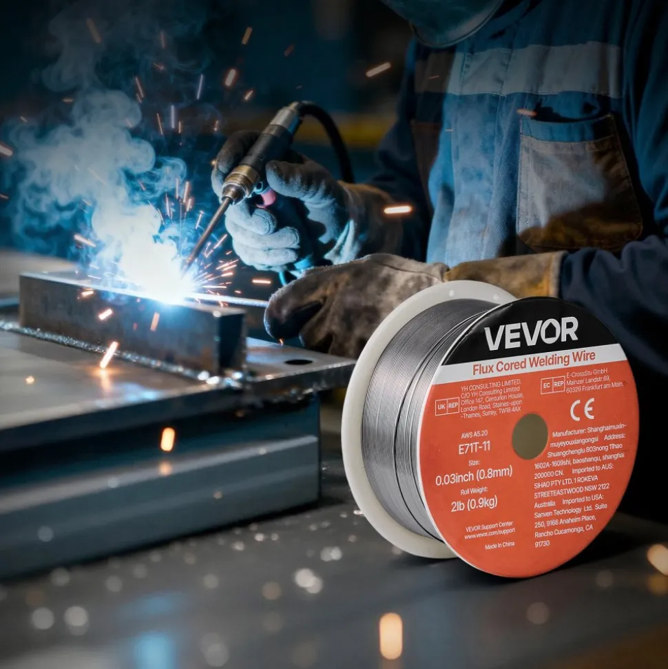 VEVOR Flux Core MIG Welding Wire, E71T-11 0.03-inch 2 LBS, Gasless Mild Steel Welding Wire with Low Spatter for All Position Arc Welding, Self-Shielded for Outdoor Use