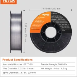 VEVOR Flux Core Welding Wire, E71T-GS 0.030-inch 10LBS, Gasless Mild Steel MIG Welding Wire with Low Splatter for All Position Arc Welding and Outdoor Use