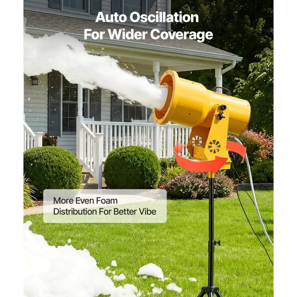 VEVOR Foam Machine, Auto Oscillation Foam Cannon Party Machine, Bubble Cannon with Fan, 3-Color LED Lights & Triangular Structure, Dense Foams Maker for Gatherings, Backyard, Celebrations & Party